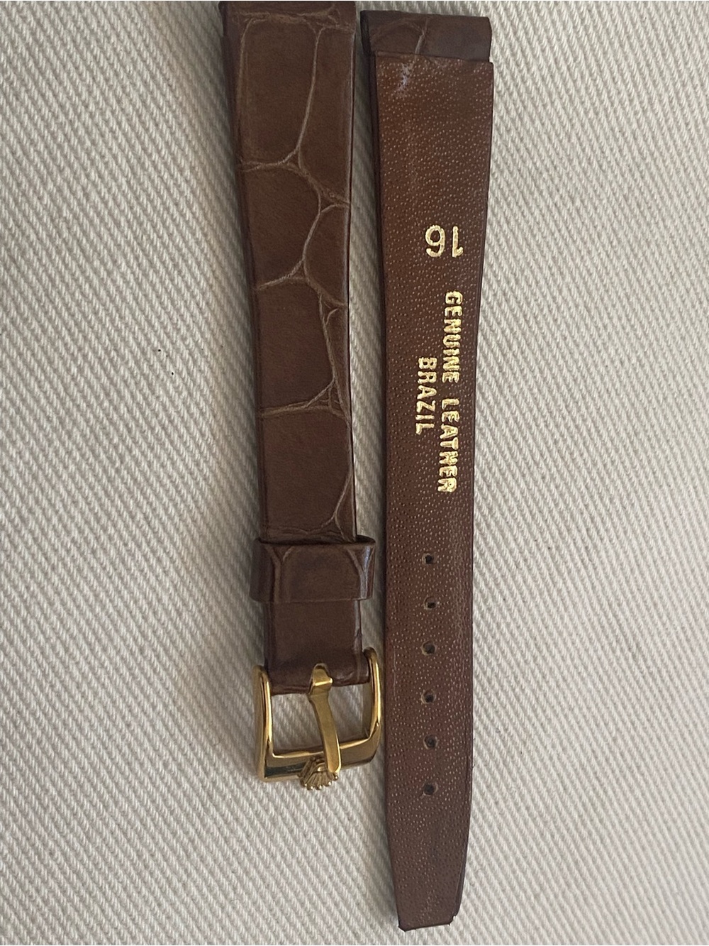 Brown Genuine Leather Men's Watch Strap - Classic Gold Plated Rolex Buckle 16mm